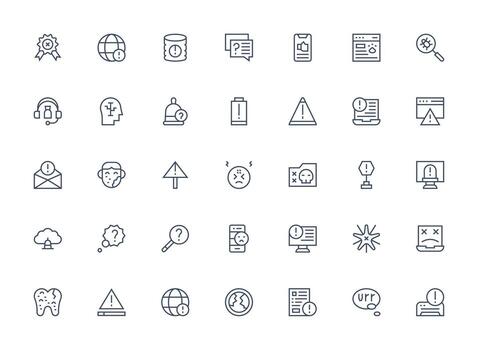 Regular Clean Line Style Problem Icons with 35 Vectors Lightweight Icon Series for Fast Prototypes
