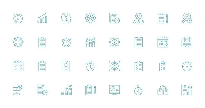 Productivity Visual Pack containing 32 Thin Line Icons Interface Icon Collection for Daily Projects vector