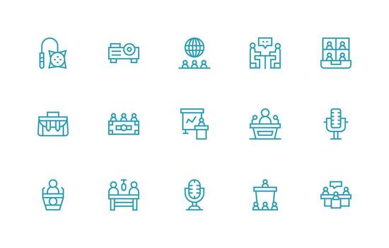 15 Regular Line Icons for Conference Graphics Fully Editable Icon Set for Web vector