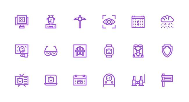 18 Strong Stroke Line Vectors for Pixelated Theme UI-Ready Icon Collection