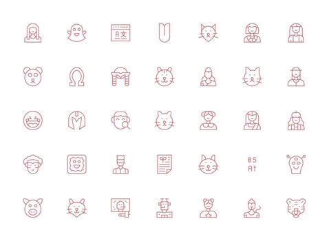 Character featuring 35 Icons in Light Line Design Sharp Icons for Presentations vector