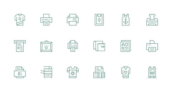 Print Icon Collection with 18 Minimal Line Designs Digital Product Icons for Fast Delivery vector