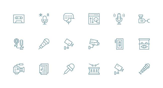 18 Icons for Recording in Minimal Line Format Light Icon Series vector