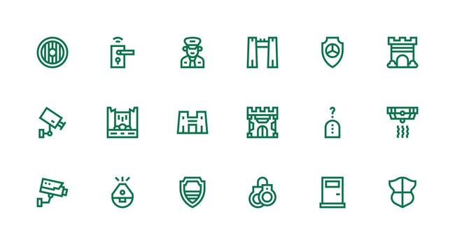 fuerte carrera línea estilo seguridad sistema íconos con 18 vectores claro y conciso icono conjunto colección