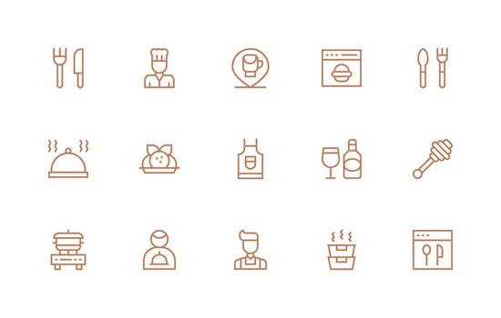 15 Regular Line Vectors for Food Service Theme Icons Built for Visual Consistency Pack