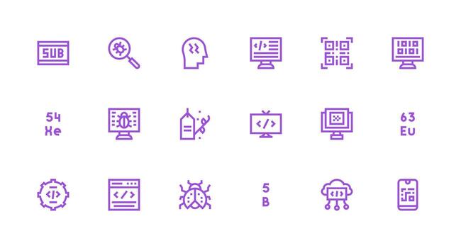 fuerte carrera línea estilo código íconos con 18 vectores diseño icono paquete