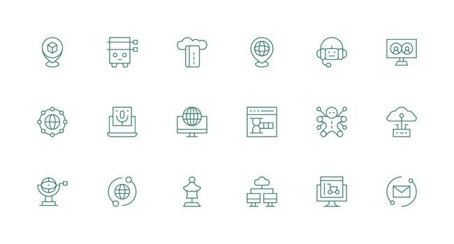 18 mínimo línea íconos para virtual gráficos ui y ux enfocado icono colección vector