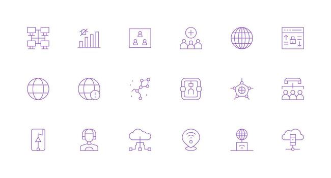 Network Design Icons featuring 18 in Minimal Line Style Organized Pack for Project Assets vector