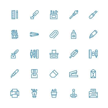 Medium Stroke Outline Style Stationery Icons with 25 Vectors Icons Built for Visual Consistency Pack