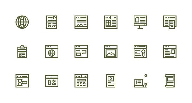 18 Strong Stroke Line Style Icons from Webpage Collection Functional Icon Series vector
