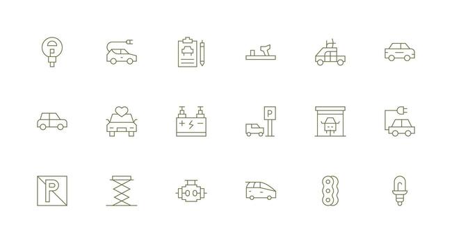 18 Minimal Line Icons for Automobile Graphics General Use Icon Pack vector