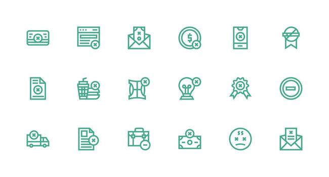 Strong Stroke Line Style Rejected Icons with 18 Vectors Icon Set for Projects