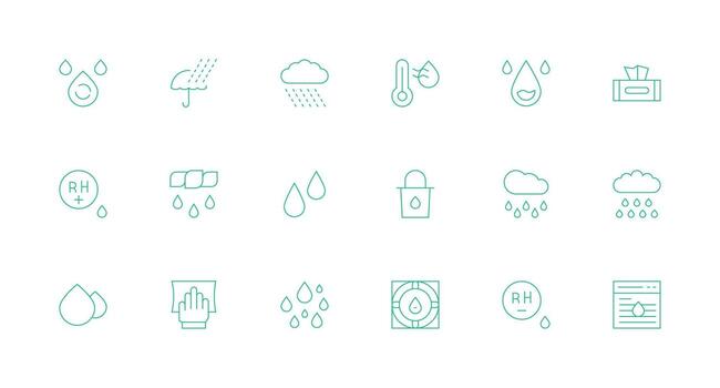 Minimal Line Icons from Moisture Set with 18 Vectors Organized Glyph Icons for Fast Design