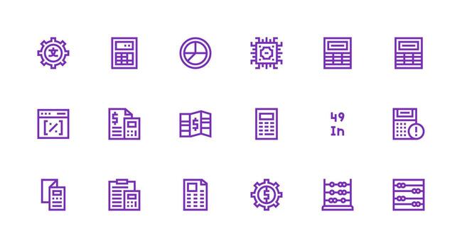 Calculation Visual Pack containing 18 Strong Stroke Line Icons Dashboard Icon Series vector