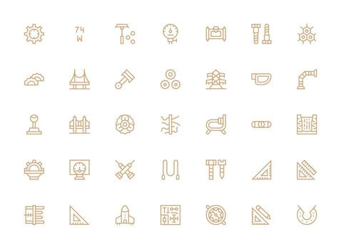 Ingenieria icono conjunto con 35 regular limpiar línea gráficos completar icono conjunto para móvil aplicaciones vector