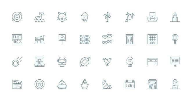 Flat Design Icons featuring 32 in Thin Line Style Modern Icon Set vector