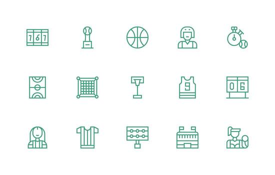 15 Regular Line Icons for Basketball Graphics Basic Icon Series vector