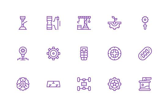 Mechanism Icon Set with 15 Regular Line Graphics Neutral Style Icons for Any Project vector