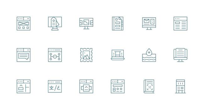 Webpage Icon Set with 18 Minimal Line Graphics Line Icon Collection vector
