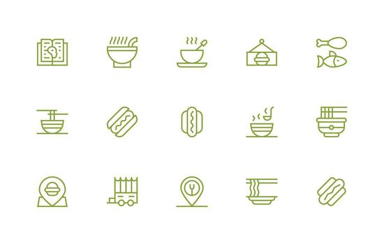 15 Regular Line Style Icons from Eatery Collection Multi-Purpose Icon Pack for Templates vector