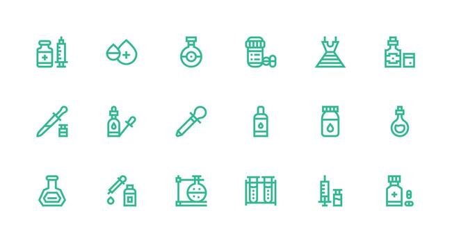 Strong Stroke Line Icons from Vial Set with 18 Vectors Simple Icons for Interface and Wireframes