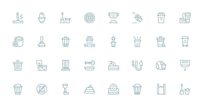 Waste Visual Pack containing 32 Thin Line Icons High-Resolution Icons for Any Platform vector