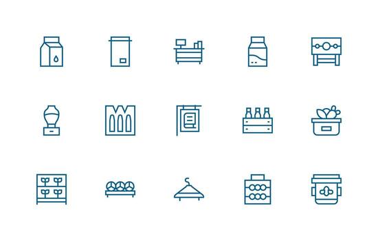 Shelf Set with 15 Regular Line Icons Customizable Icon Series for Mobile Screens vector