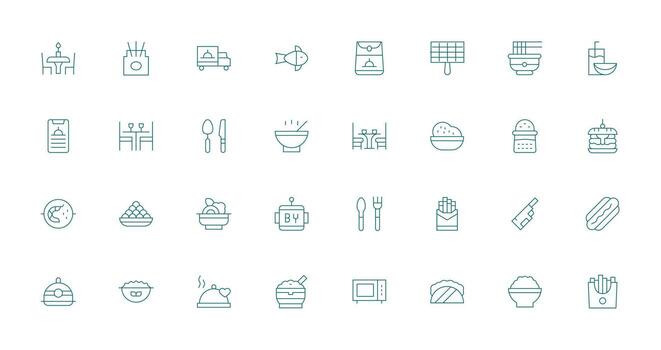 Meal featuring 32 Icons in Thin Line Design Sharp Icons for Presentations vector