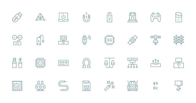 32 Icons for Electronics in Thin Line Format Minimal Icon Set for Interface Projects vector