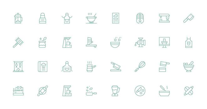 32 Preparation Icons in Thin Line Aesthetic Scalable Icons for Cross-Platform Interfaces vector