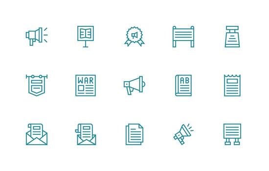 Bulletin Icon Set with 15 Regular Line Graphics Icon Set vector