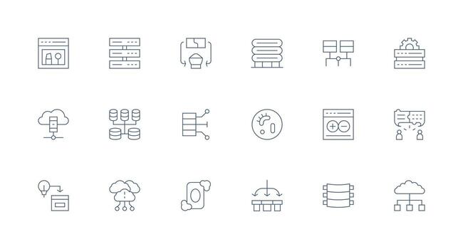 Database Design Icons featuring 18 in Minimal Line Style Outline Icon Pack vector