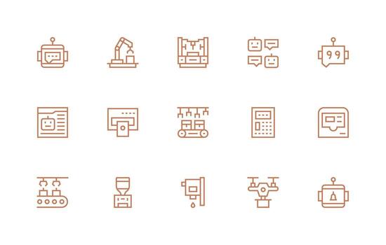 Automated Visual Pack containing 15 Regular Line Icons Reusable Icon Set vector