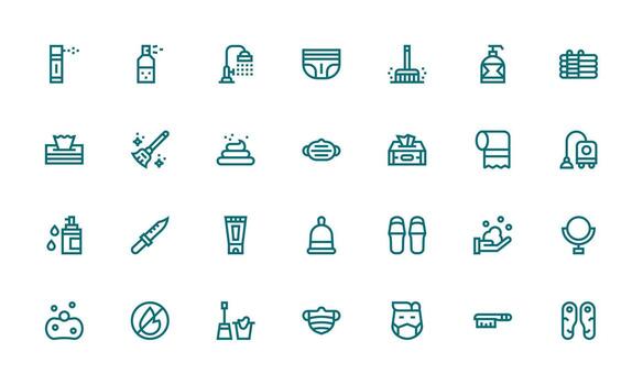 Hygiene Design Icons featuring 28 in Bold Line Style Quick Access Icons for UI Development vector