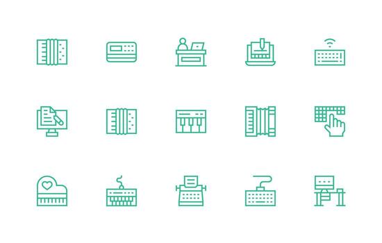 teclado presentando 15 íconos en regular línea diseño ligero icono serie vector