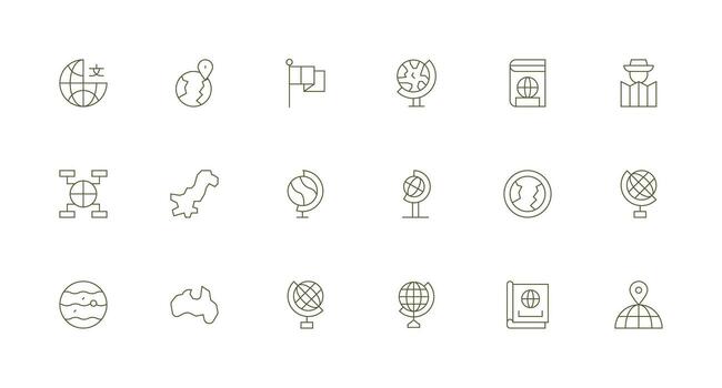 18 Icons for World Map in Minimal Line Format Organized Icon Pack for Quick Access vector