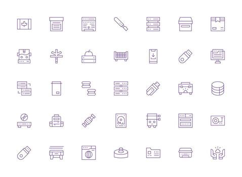 Data Storage Icon Set with 35 Light Line Graphics Modern Icon Set vector