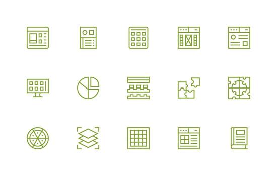 Regular Line Style Sections Icons with 15 Vectors Compact Icon Set