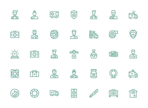 35 First Aid Icons in Regular Clean Line Aesthetic Scalable Icons for Cross-Platform Interfaces vector