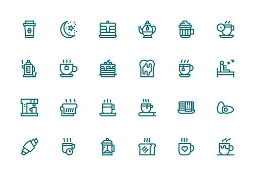Morning Icon Set with 24 Thick Line Line Graphics Full Icon Library for UI Designers vector