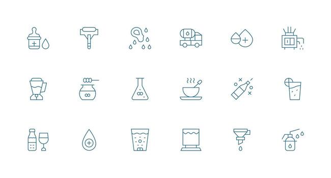 Liquid Visual Pack containing 18 Minimal Line Icons User Interface Icons for Digital Products vector