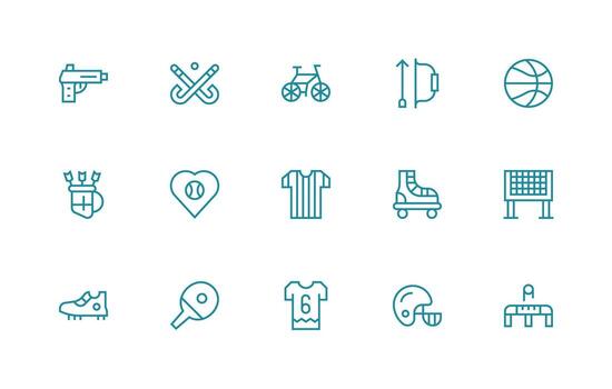deportivo bienes diseño íconos presentando 15 en regular línea estilo básico icono serie vector
