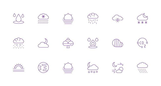 atmósfera icono conjunto con 18 mínimo línea gráficos esencial icono conjunto para equipos vector