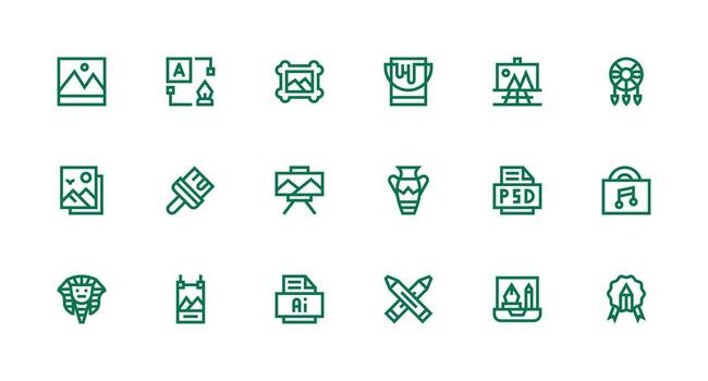 Artwork Design Icons featuring 18 in Strong Stroke Line Style Balanced Icon Set for Functional Design vector