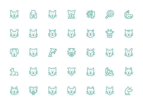 Regular Clean Line Icons from Mammal Set with 35 Vectors Full Icon Library for UI Designers