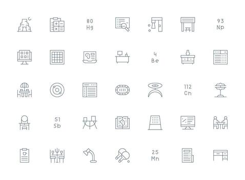 ligero línea íconos desde mesa conjunto con 35 vectores icono paquete
