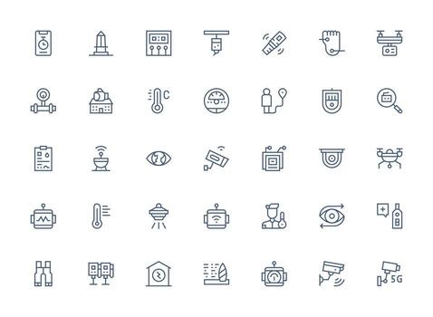 Monitoring Icon Set with 35 Regular Clean Line Graphics Optimized Icon Pack for Digital Products vector