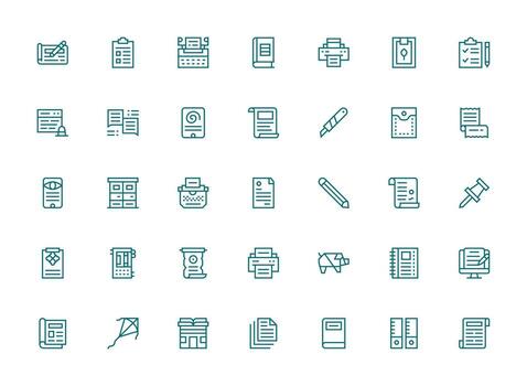 Regular Clean Line Icons from Paper Set with 35 Vectors Lightweight Icon Series