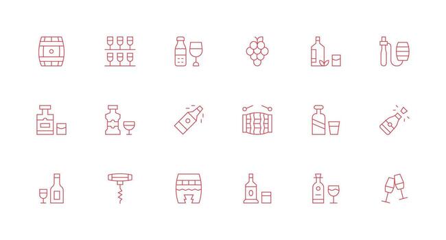 18 mínimo línea íconos para vino gráficos rápido acceso íconos para ui desarrollo vector