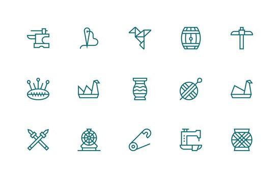 Regular Line Style Craft Icons with 15 Vectors Reusable Icon Set